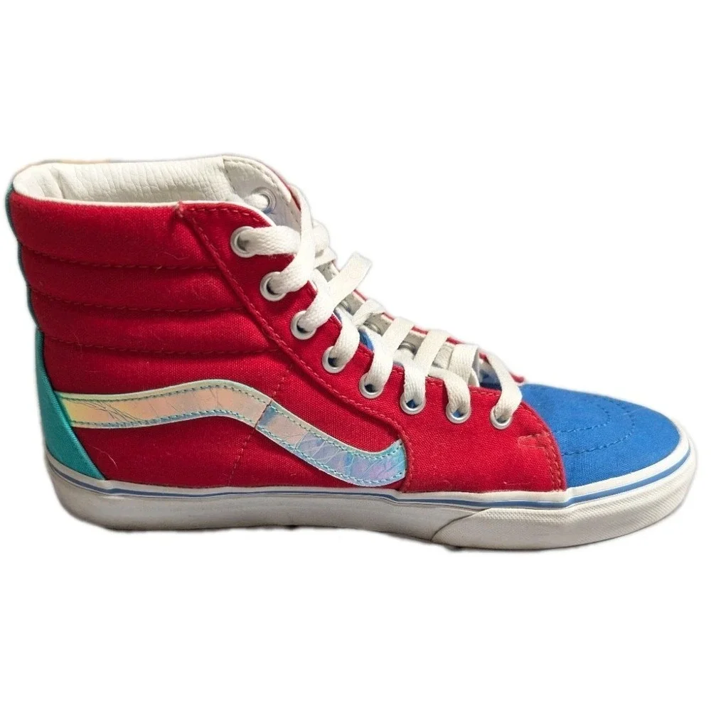 Vans Sk8 Hi‎ Sneakers Mens 8 Womens 9.5 Red Blue Teal Colorblock High Top